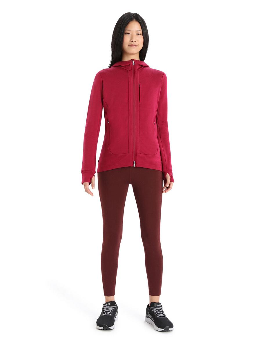 Bluzy Z Kapturem Icebreaker Merino Quantum III Long Sleeve Zip Damskie Różowe | PL 1270ZUTG